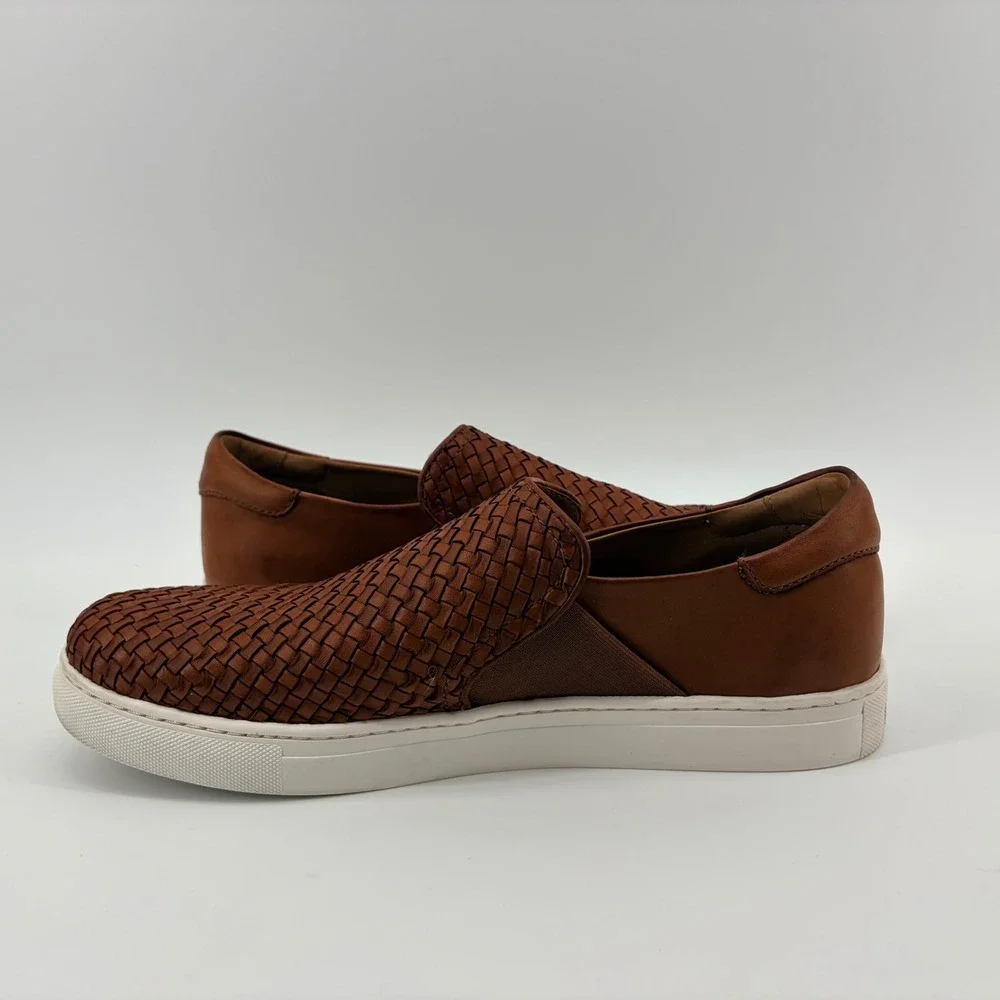 Trask Riley Tan Woven Leather Slip On Sneaker 10.5 M Brown Braided Mens 30-1966
